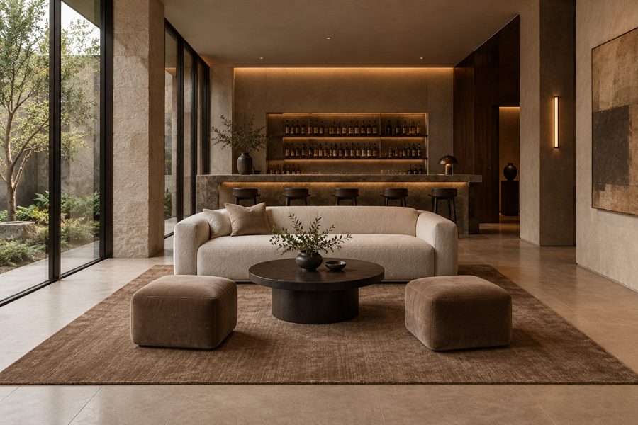 ligea visualisation of a bar with a plain tip-sheared carpet in Cognac