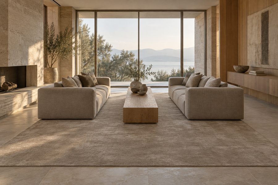 ligea visualisation of a lobby with a plain tip-sheared carpet in Cognac