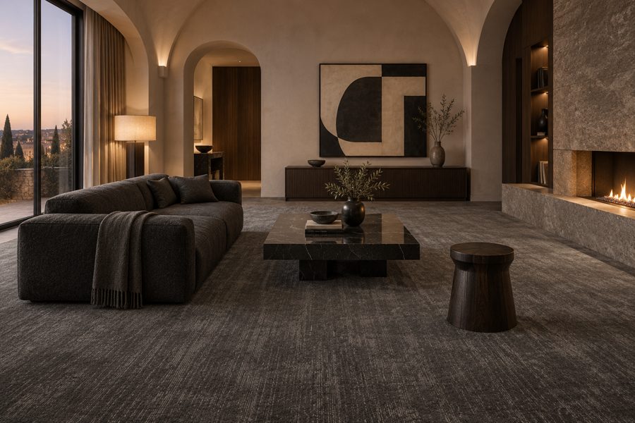 ligea visualisation of a suite with a plain tip-sheared carpet in Graphite