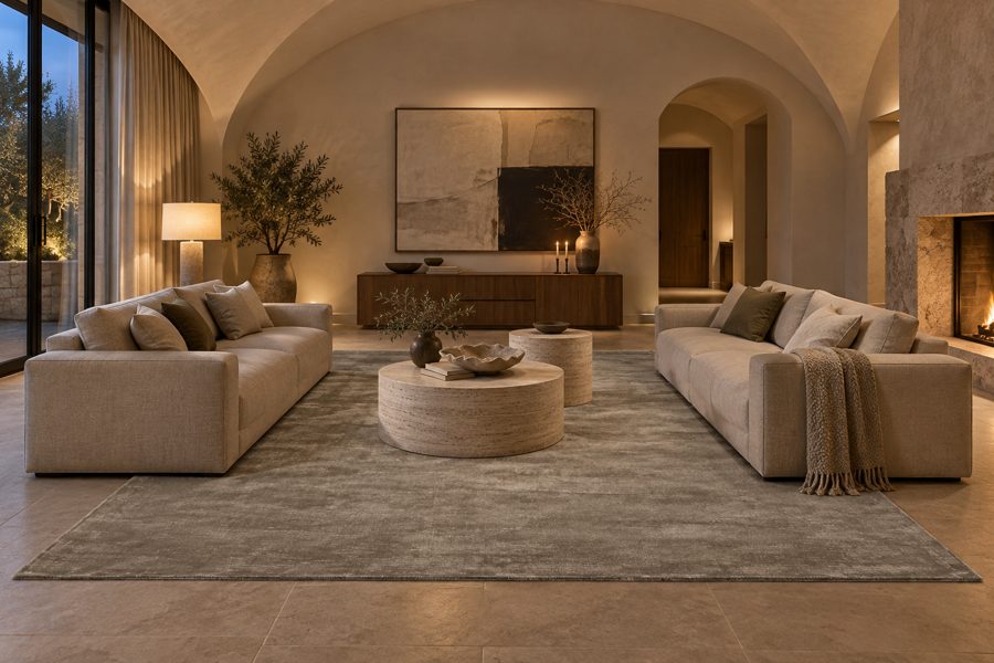 ligea visualisation of a suite with a plain tip-sheared carpet in Pewter