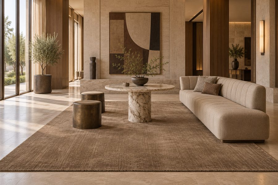 ligea visualisation of a lobby with a plain tip-sheared carpet in Tobacco