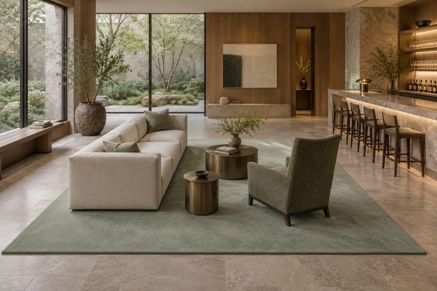 ligea visualisation of a bar with a plain velvet carpet in Celadon