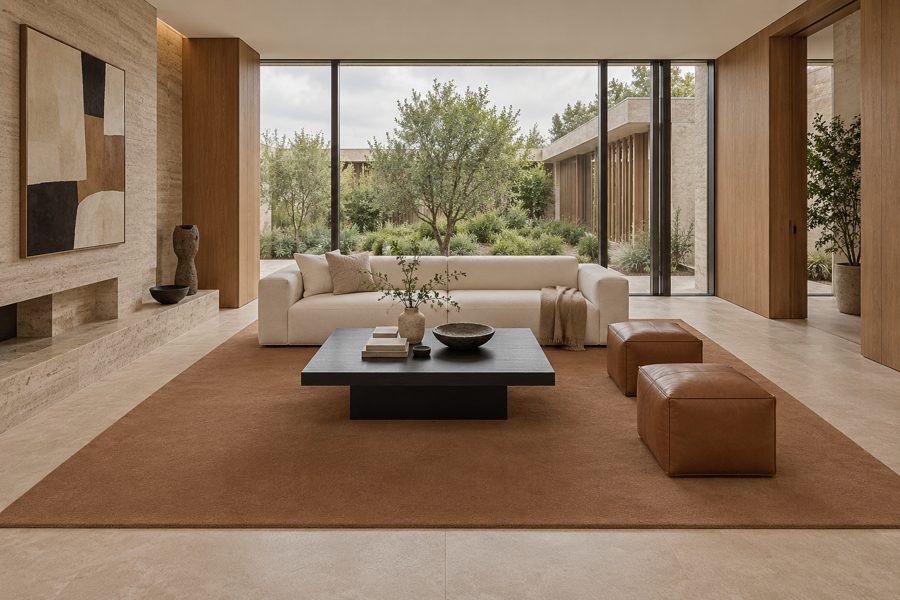 ligea visualisation of a suite with a plain velvet carpet in Cognac
