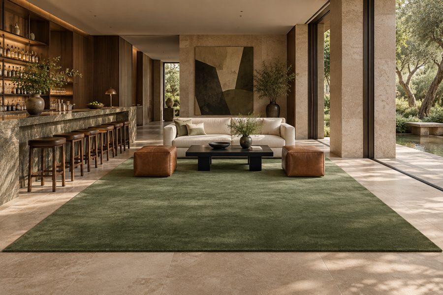 ligea visualisation of a bar with a plain velvet carpet in Moss
