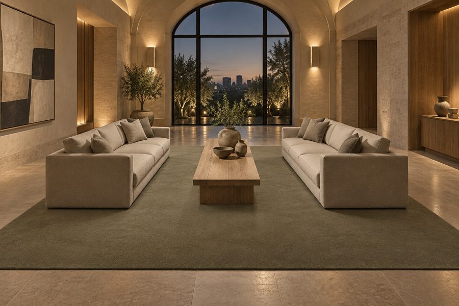 ligea visualisation of a lobby with a plain velvet carpet in Olive Brown