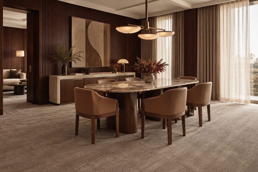 ligea visualisation of a suite with a plain tip-sheared carpet in Ink