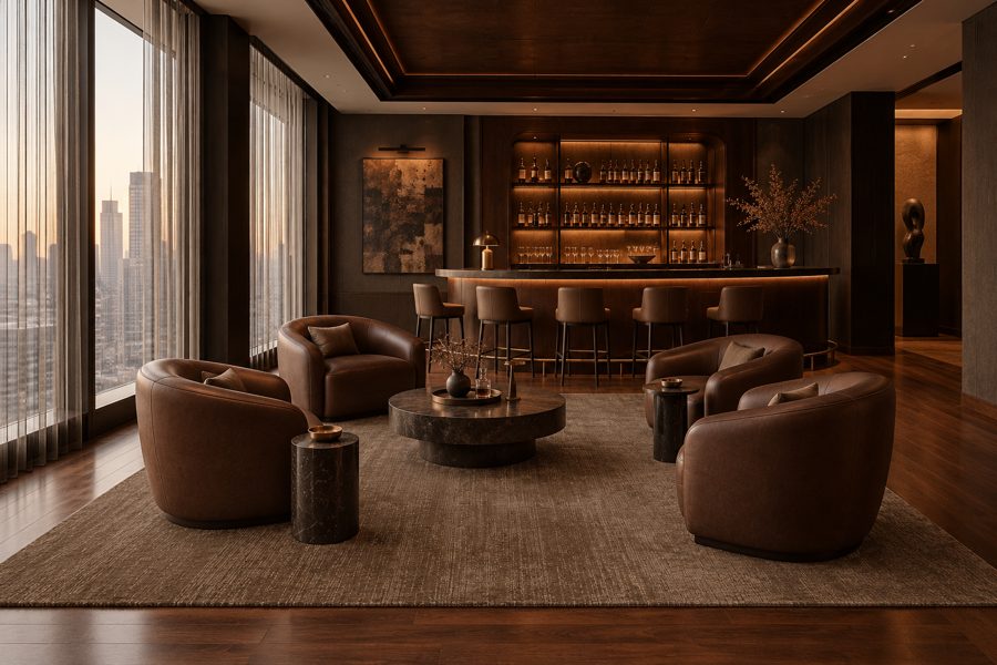 ligea visualisation of a bar with a plain tip-sheared carpet in Tobacco