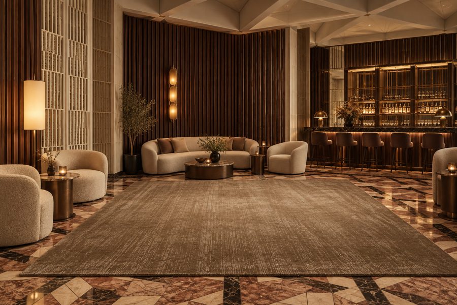 ligea visualisation of a lobby with a plain tip-sheared carpet in Tobacco