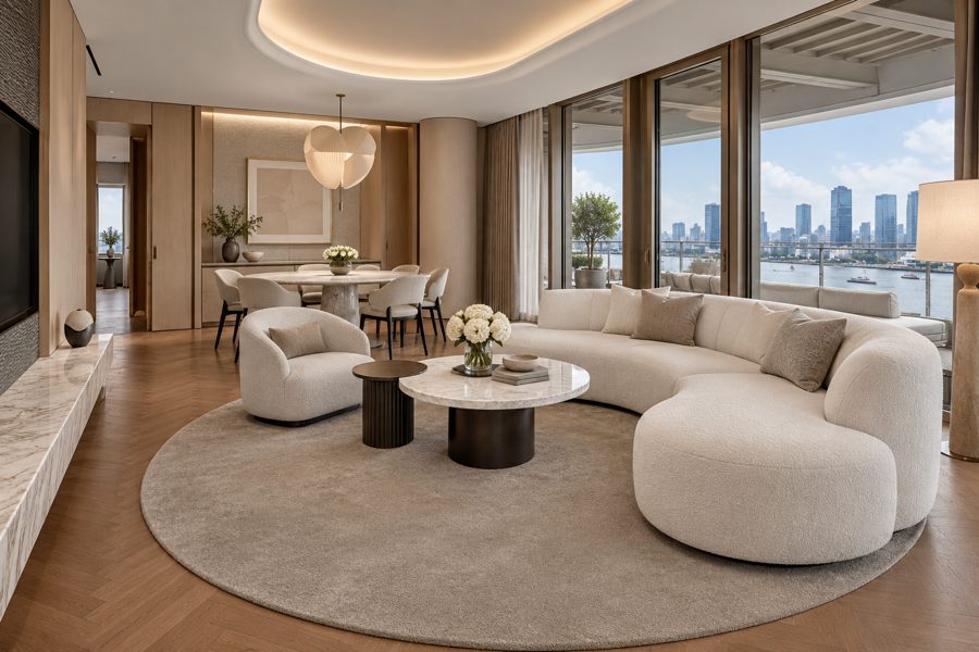 ligea visualisation of a suite with a plain velvet carpet in Mushroom