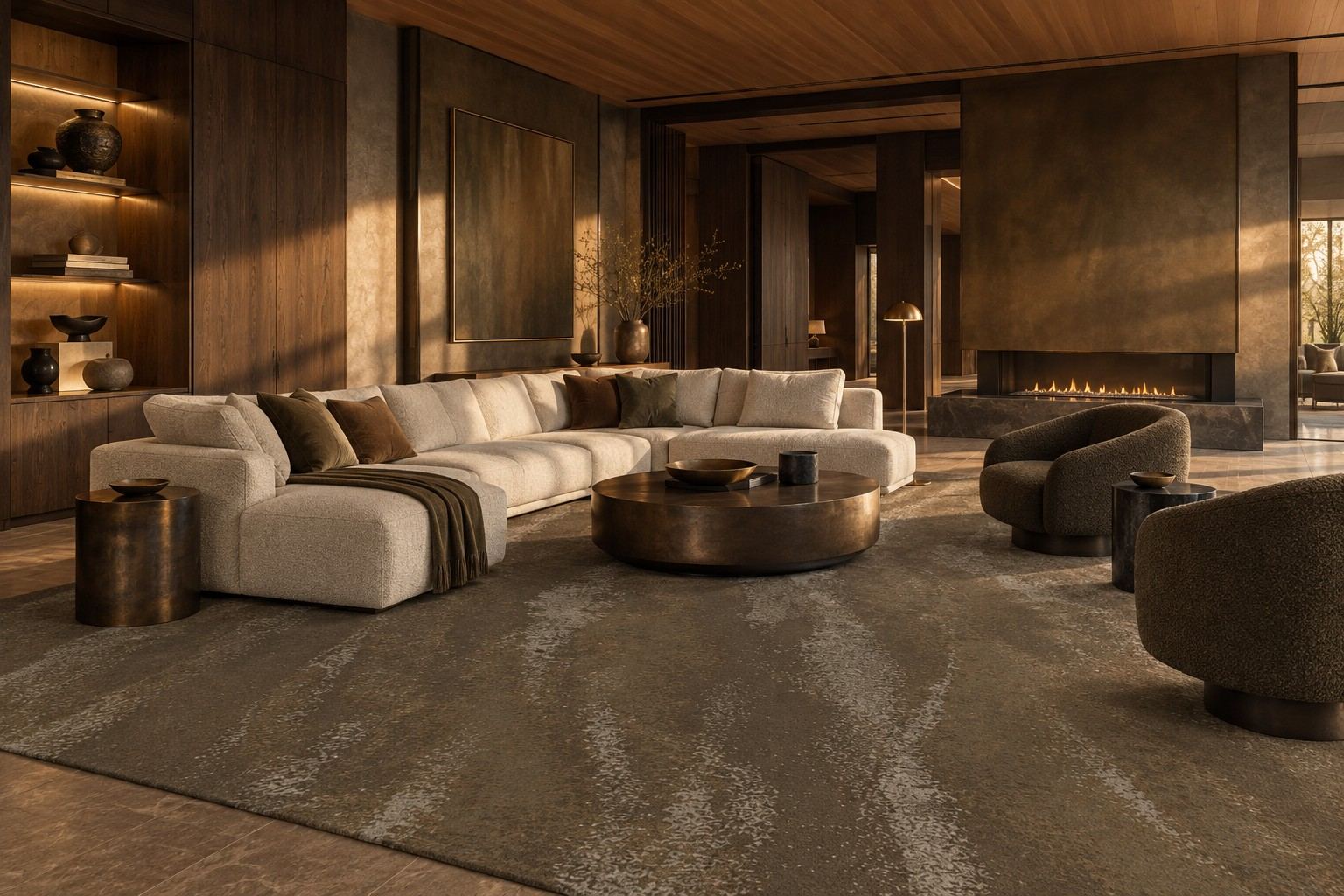 Bark rug by ligea in Bronze, lounge visualisation