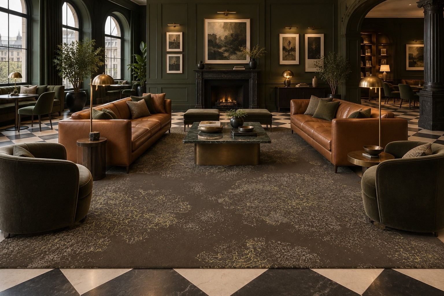 Lichen rug by ligea in Umbra, lounge visualisation