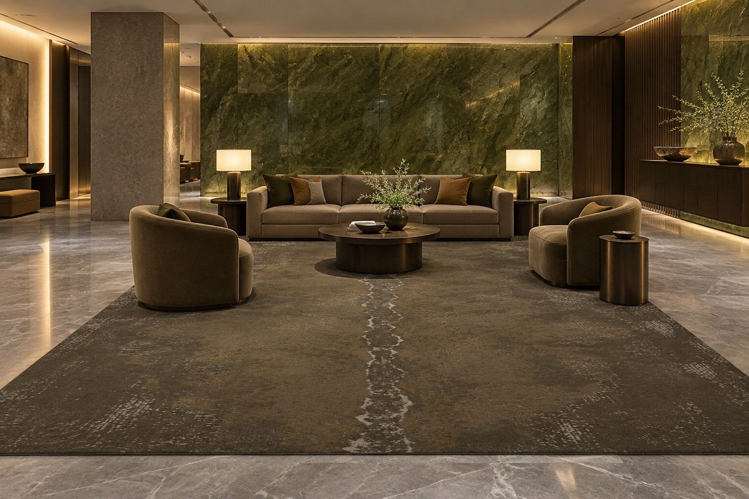 Washi rug by ligea in Bronze, lounge visualisation