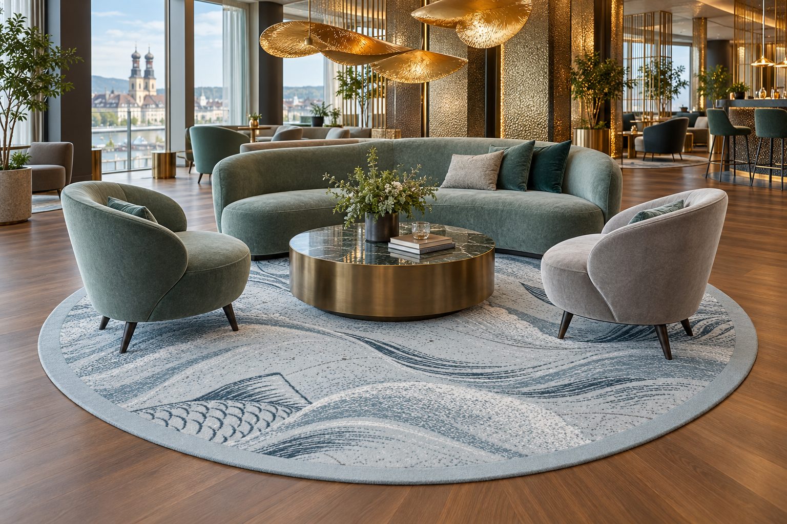 Wave rug by ligea in Sky, lobby visualisation