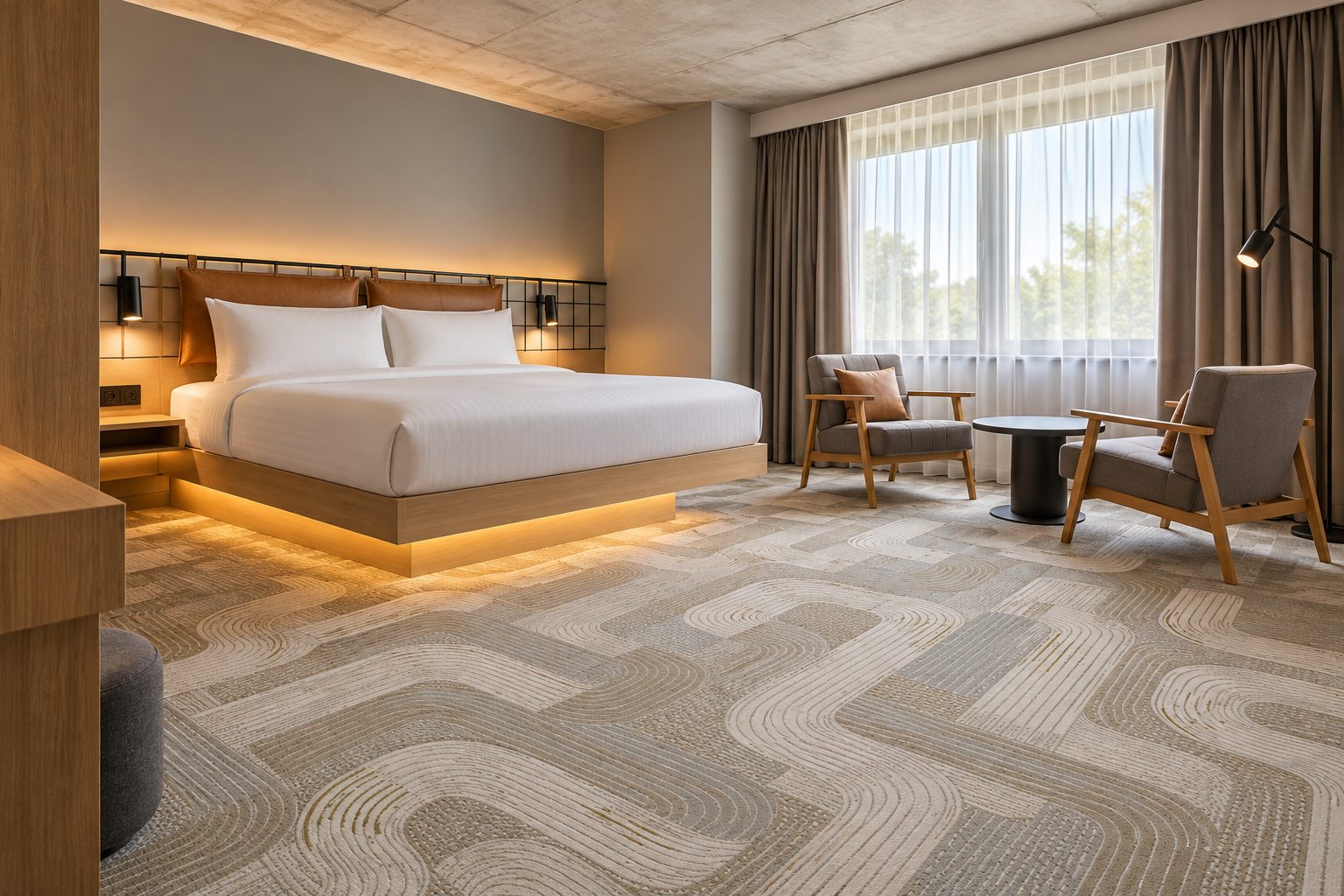 Groove rug by ligea in Slate, guest room visualisation